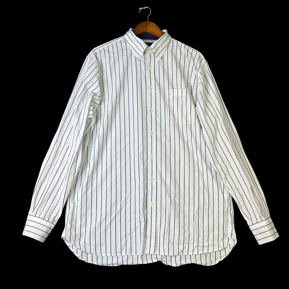Charles Tyrwhitt Mens XL White Navy Striped Poplin Button Down Shirt